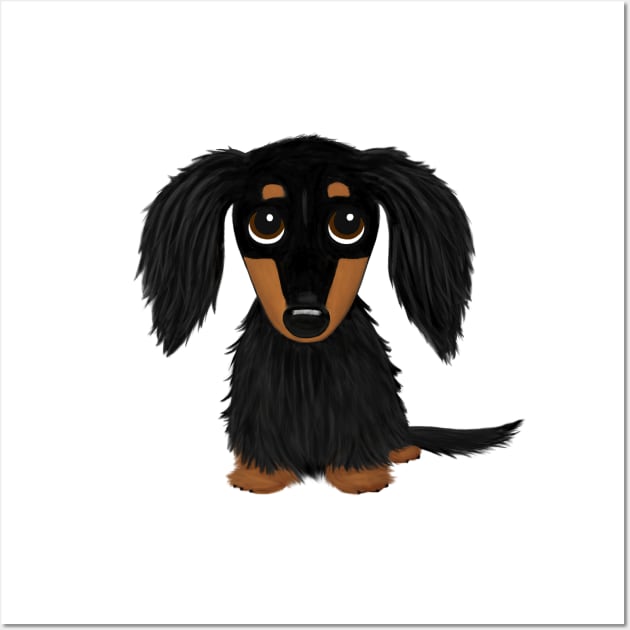 Black and Tan Longhaired Dachshund | Cute Wiener Dog Wall Art by Coffee Squirrel